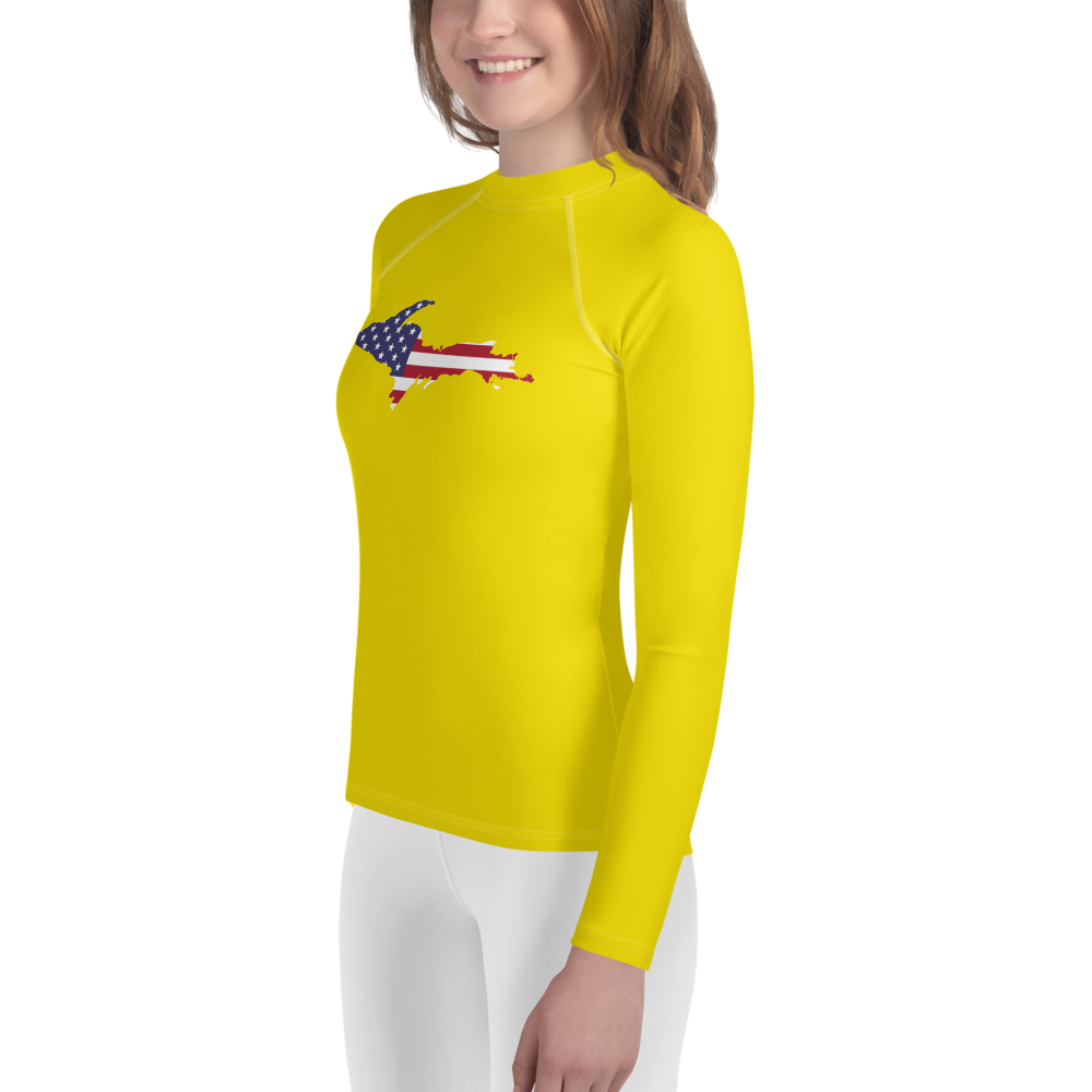 Michigan Upper Peninsula Rash Guard (w/ UP USA Flag) | Youth - Gadsden Yellow