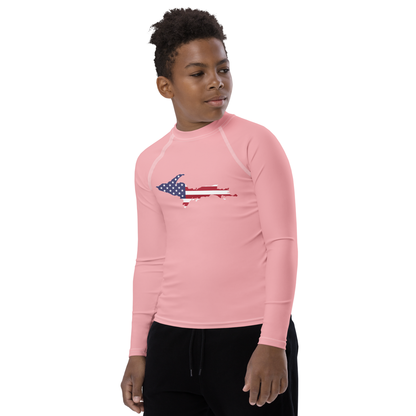 Michigan Upper Peninsula Rash Guard (w/ UP USA Flag) | Youth - Strawberry Pink