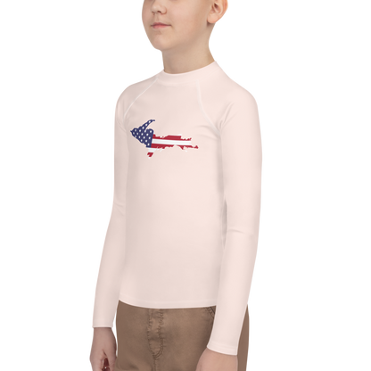 Michigan Upper Peninsula Rash Guard (w/ UP USA Flag) | Youth - Champagne Pink