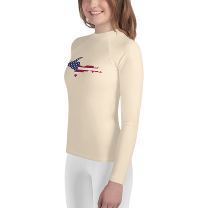 Michigan Upper Peninsula Rash Guard (w/ UP USA Flag) | Youth - Champagne White