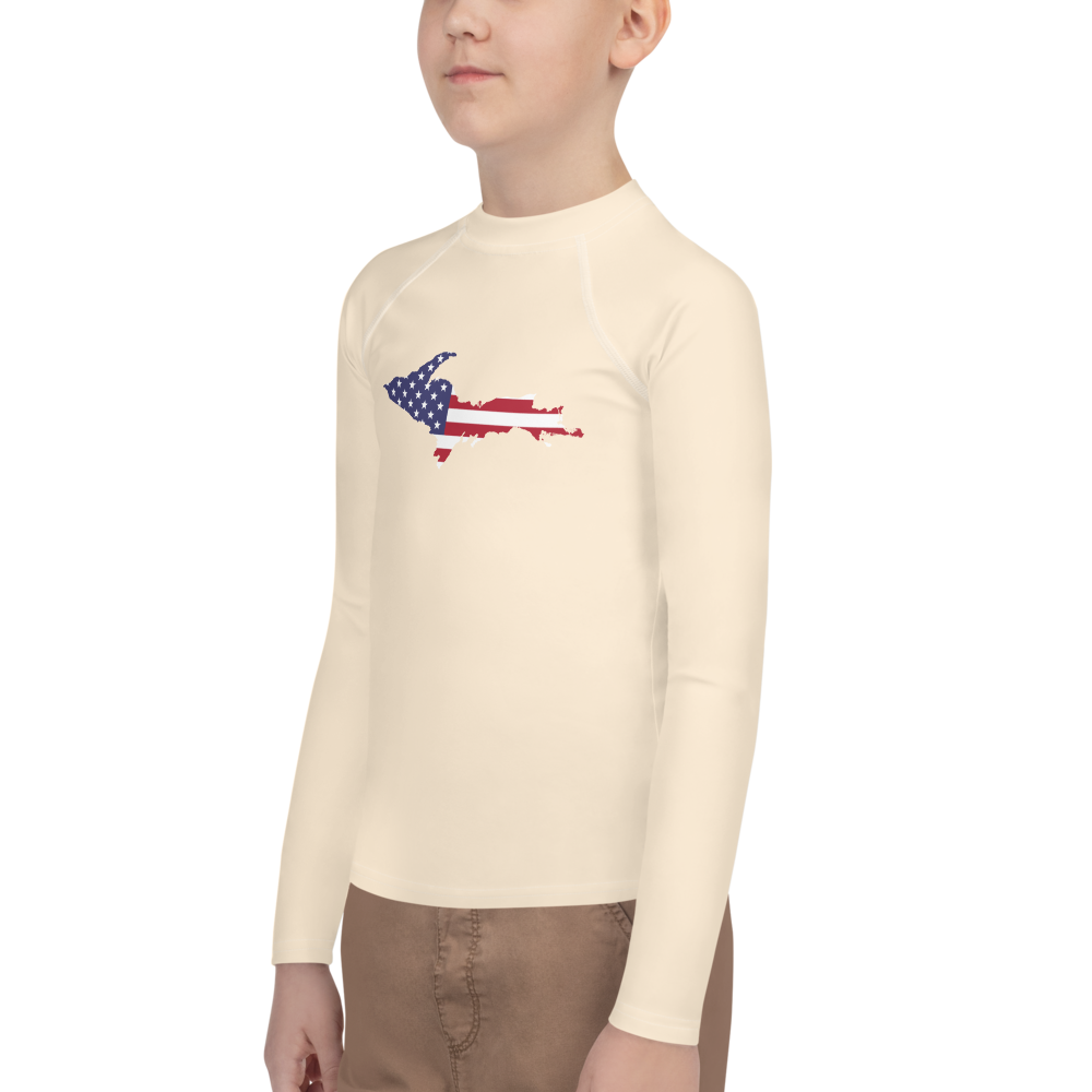 Michigan Upper Peninsula Rash Guard (w/ UP USA Flag) | Youth - Champagne White