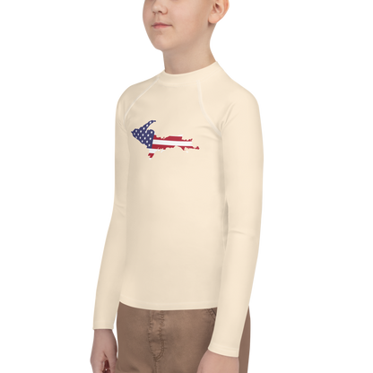 Michigan Upper Peninsula Rash Guard (w/ UP USA Flag) | Youth - Champagne White