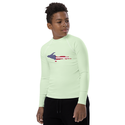 Michigan Upper Peninsula Rash Guard (w/ UP USA Flag) | Youth - Dew Green