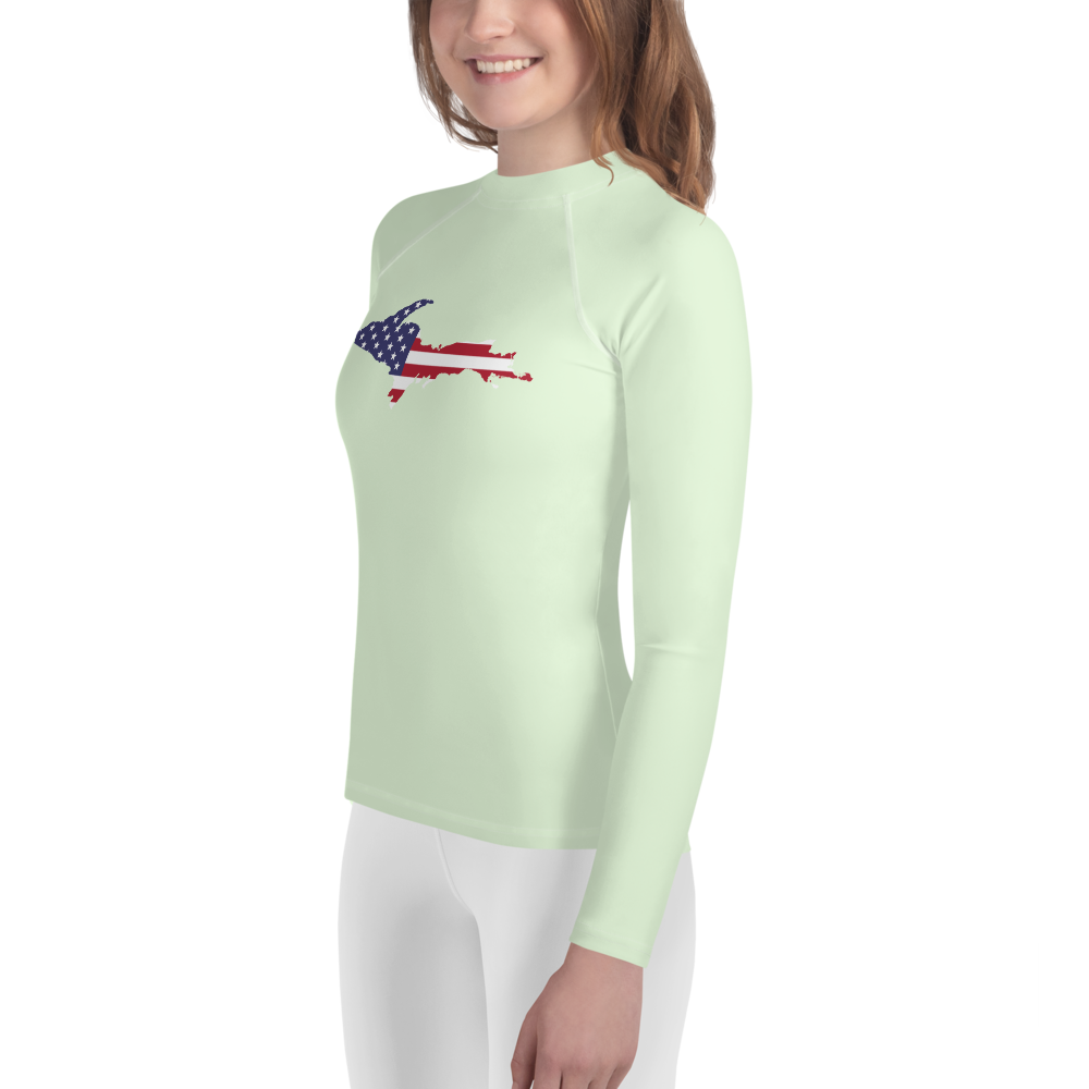 Michigan Upper Peninsula Rash Guard (w/ UP USA Flag) | Youth - Dew Green