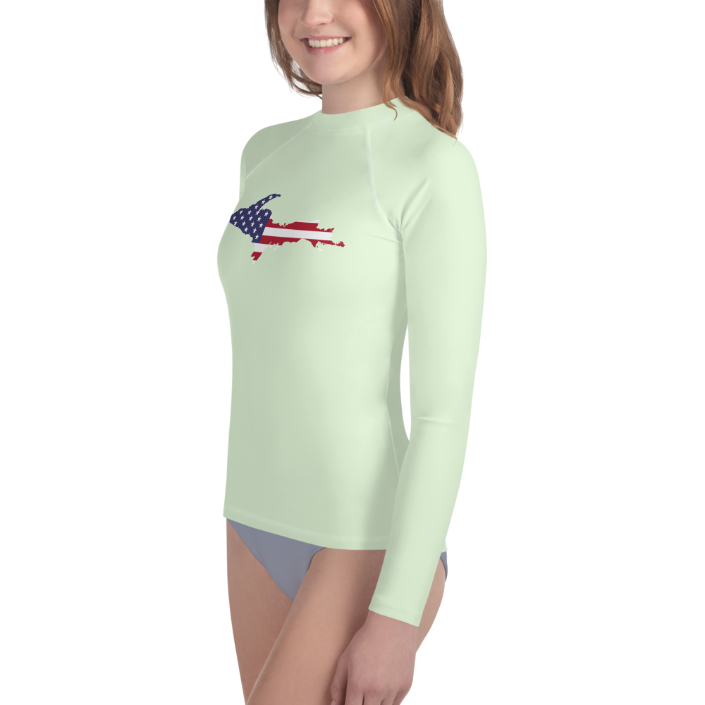 Michigan Upper Peninsula Rash Guard (w/ UP USA Flag) | Youth - Dew Green