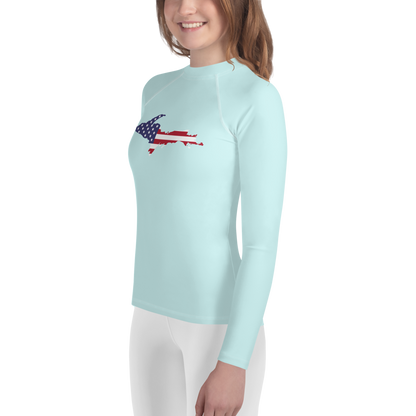 Michigan Upper Peninsula Rash Guard (w/ UP USA Flag) | Youth - Cyan