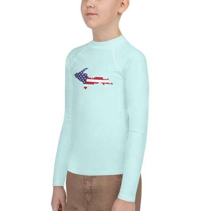 Michigan Upper Peninsula Rash Guard (w/ UP USA Flag) | Youth - Cyan