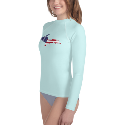 Michigan Upper Peninsula Rash Guard (w/ UP USA Flag) | Youth - Cyan