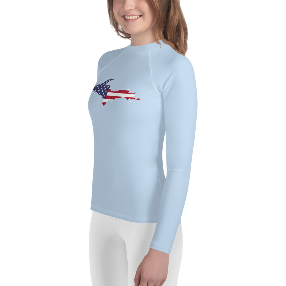 Michigan Upper Peninsula Rash Guard (w/ UP USA Flag) | Youth - Light Blue