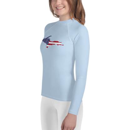 Michigan Upper Peninsula Rash Guard (w/ UP USA Flag) | Youth - Light Blue