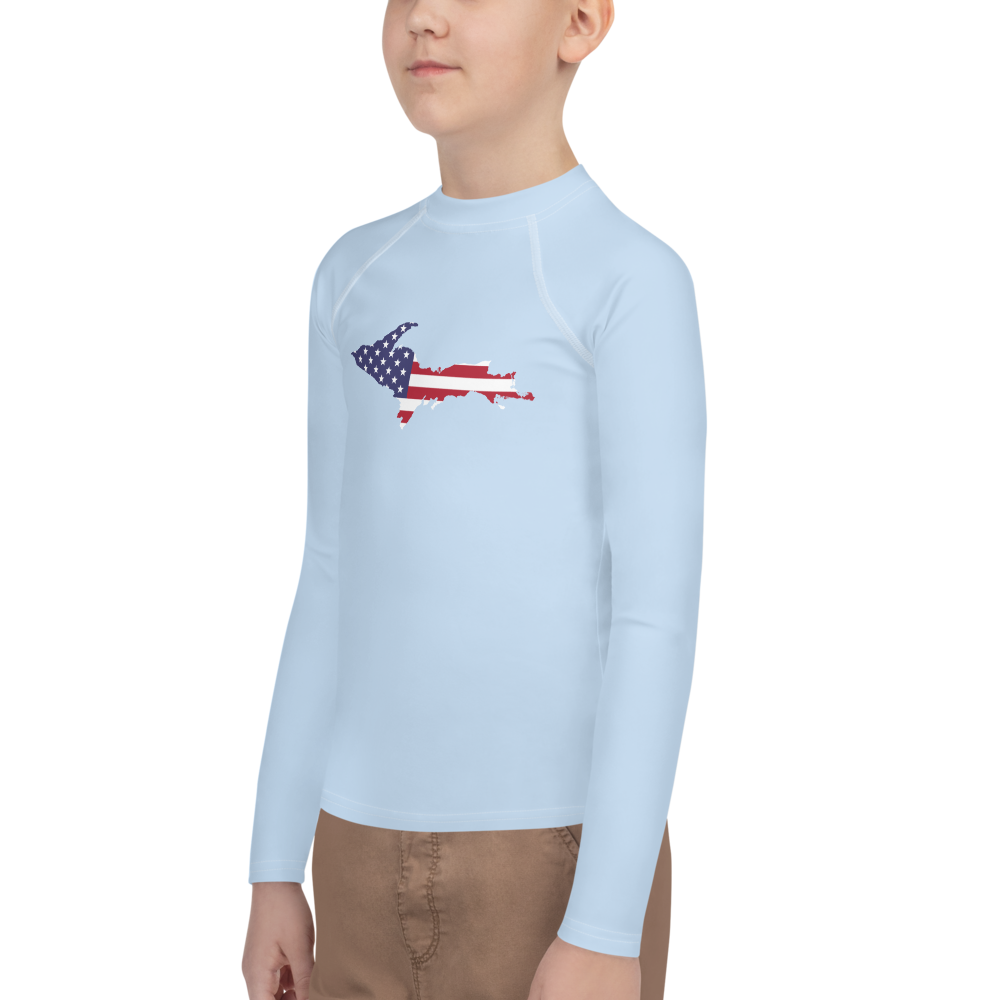 Michigan Upper Peninsula Rash Guard (w/ UP USA Flag) | Youth - Light Blue