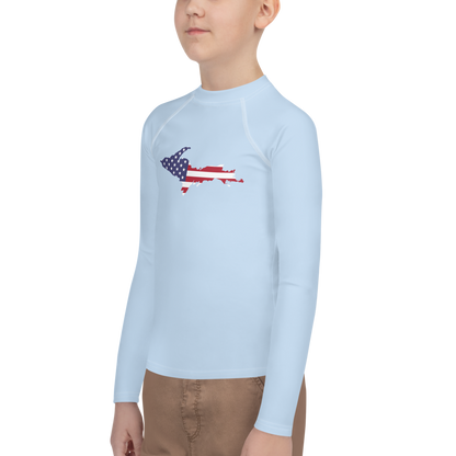 Michigan Upper Peninsula Rash Guard (w/ UP USA Flag) | Youth - Light Blue