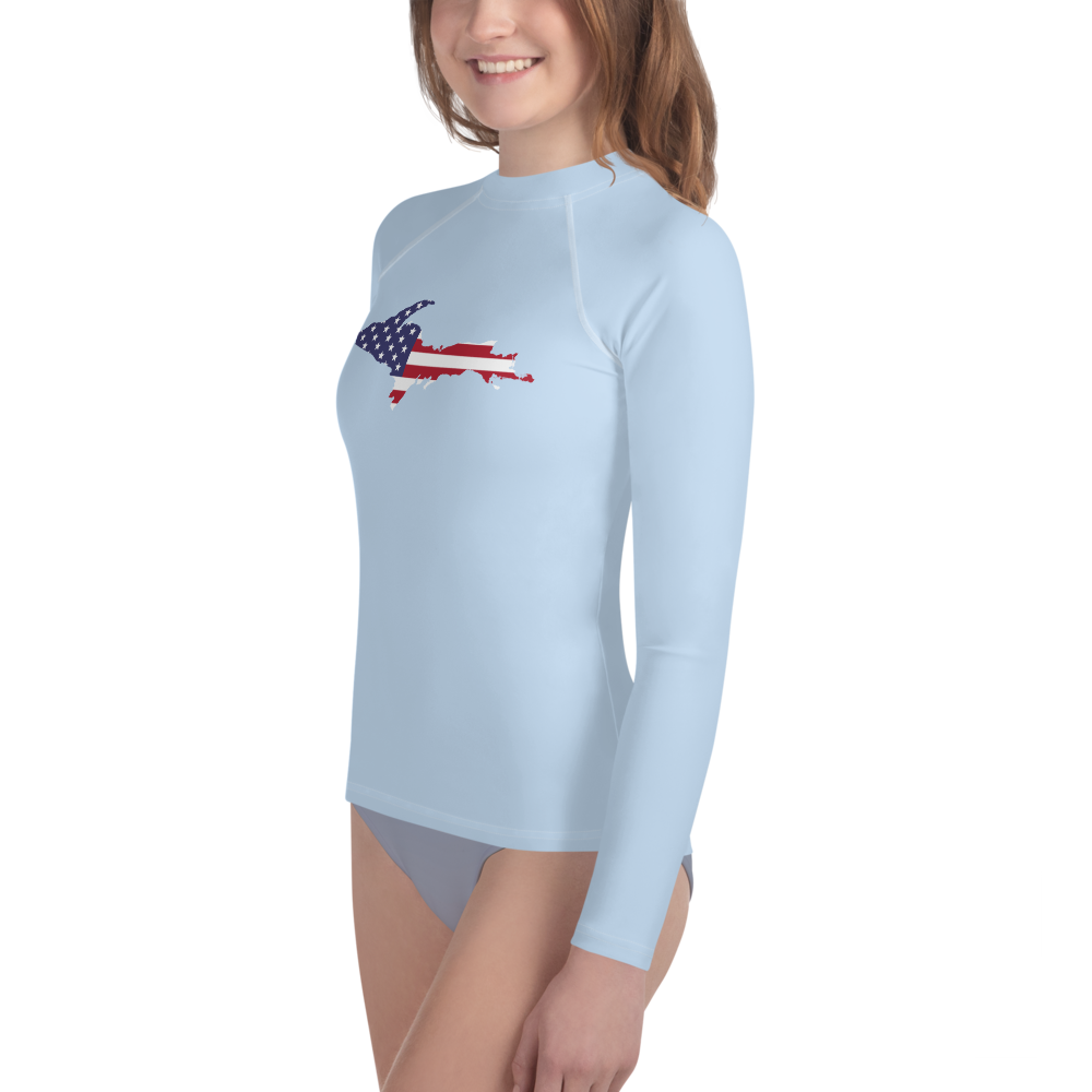 Michigan Upper Peninsula Rash Guard (w/ UP USA Flag) | Youth - Light Blue