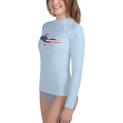 Michigan Upper Peninsula Rash Guard (w/ UP USA Flag) | Youth - Light Blue