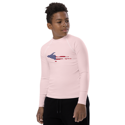 Michigan Upper Peninsula Rash Guard (w/ UP USA Flag) | Youth - Pale Pink