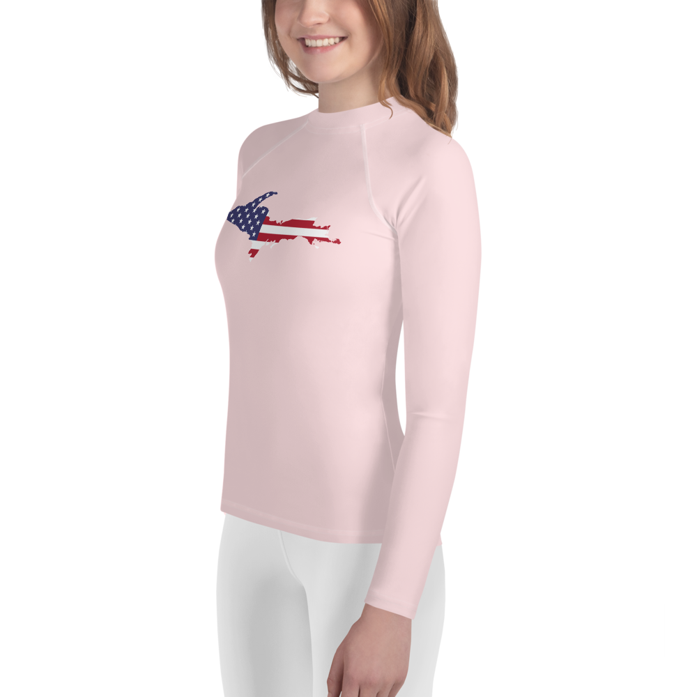 Michigan Upper Peninsula Rash Guard (w/ UP USA Flag) | Youth - Pale Pink