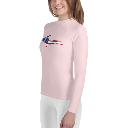 Michigan Upper Peninsula Rash Guard (w/ UP USA Flag) | Youth - Pale Pink