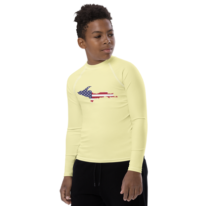 Michigan Upper Peninsula Rash Guard (w/ UP USA Flag) | Youth - Canary Yellow