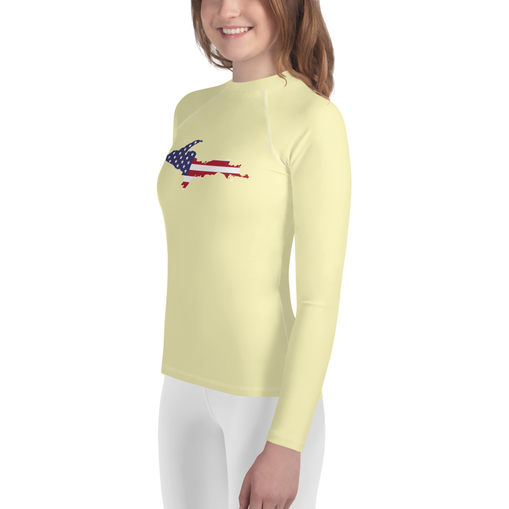 Michigan Upper Peninsula Rash Guard (w/ UP USA Flag) | Youth - Canary Yellow