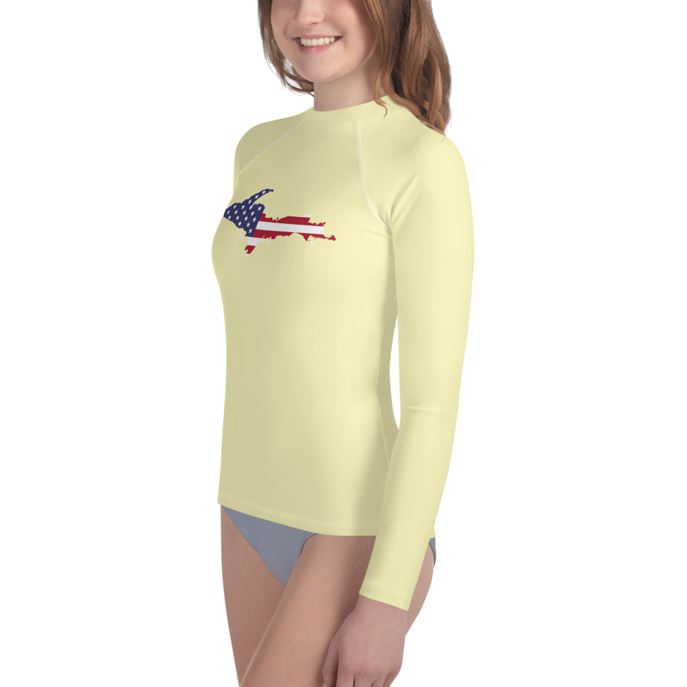 Michigan Upper Peninsula Rash Guard (w/ UP USA Flag) | Youth - Canary Yellow