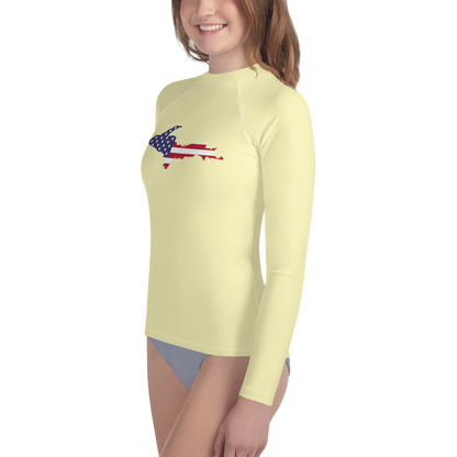 Michigan Upper Peninsula Rash Guard (w/ UP USA Flag) | Youth - Canary Yellow