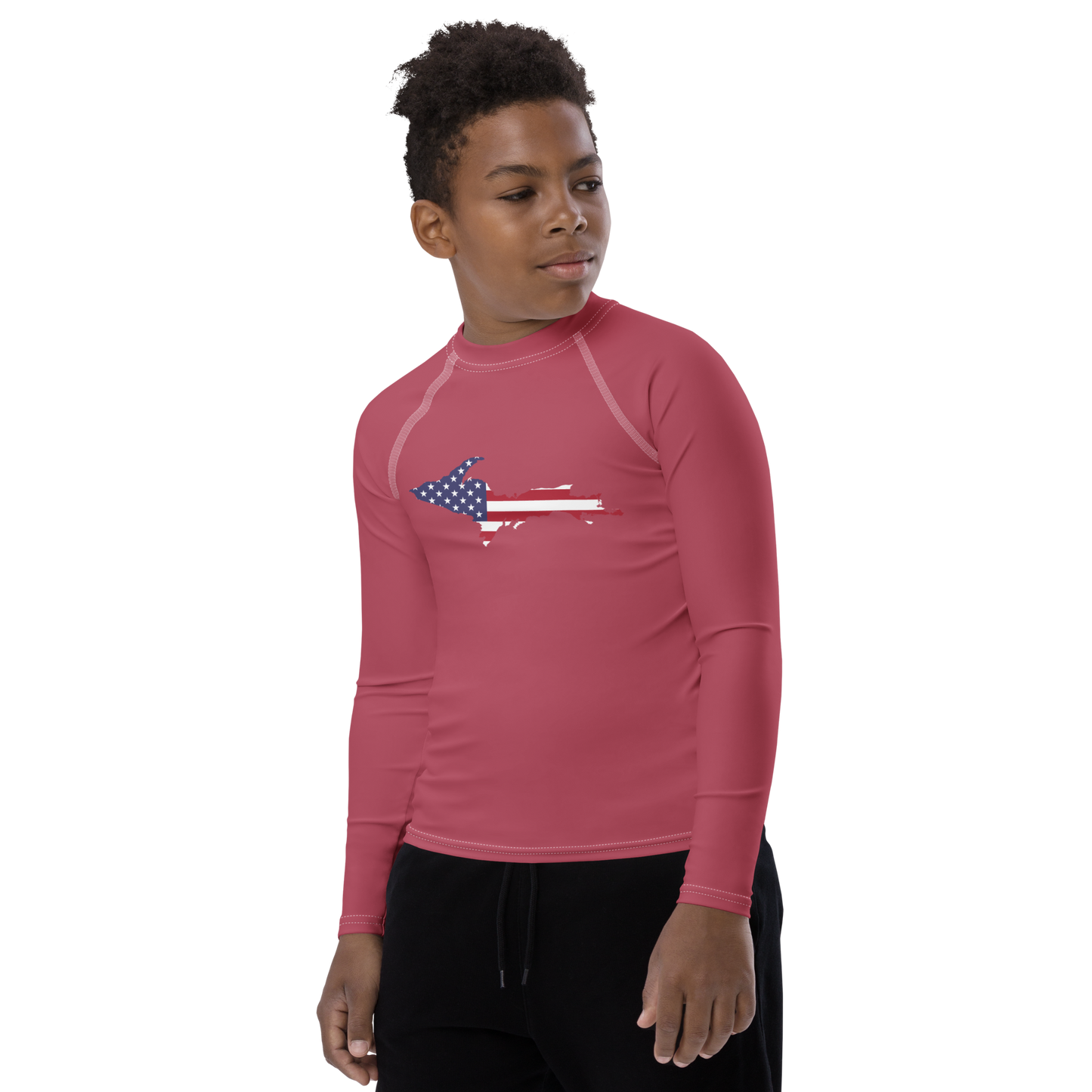 Michigan Upper Peninsula Rash Guard (w/ UP USA Flag) | Youth - Popstar Pink