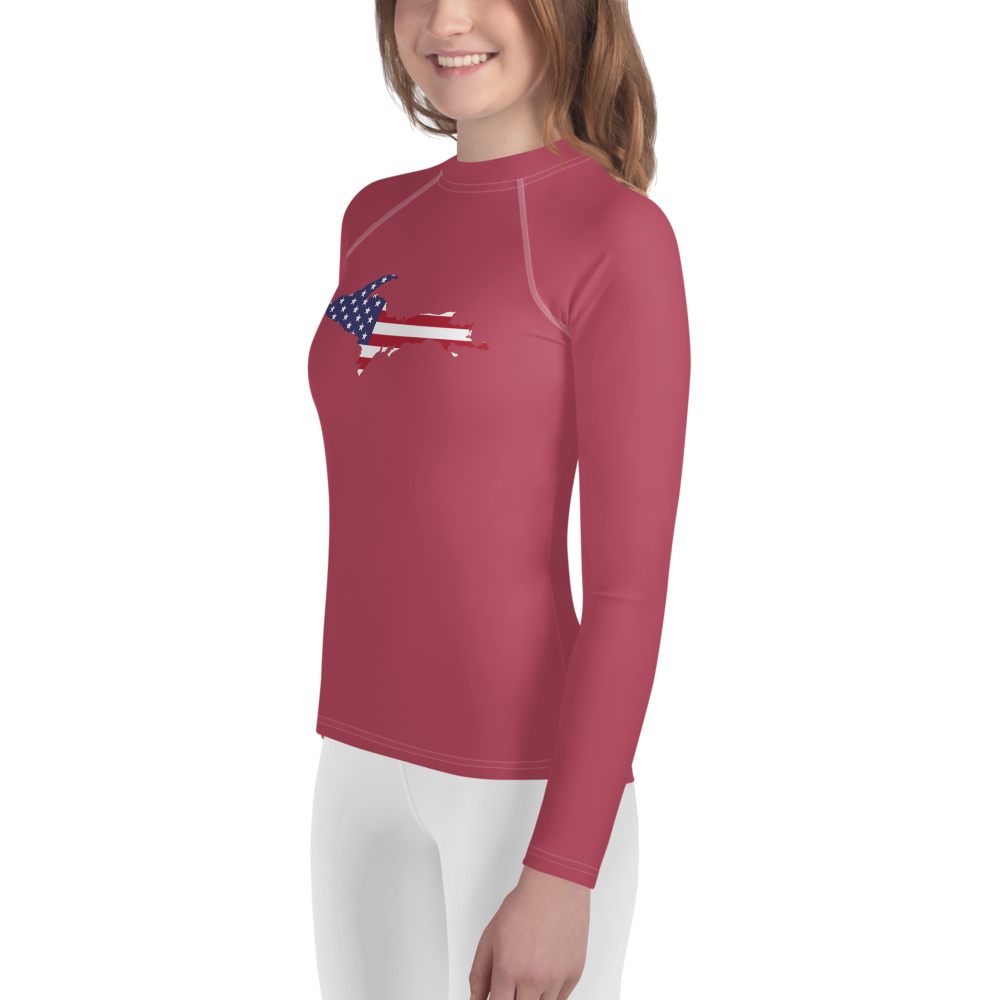 Michigan Upper Peninsula Rash Guard (w/ UP USA Flag) | Youth - Popstar Pink