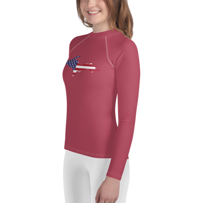 Michigan Upper Peninsula Rash Guard (w/ UP USA Flag) | Youth - Popstar Pink