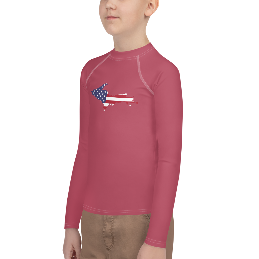 Michigan Upper Peninsula Rash Guard (w/ UP USA Flag) | Youth - Popstar Pink