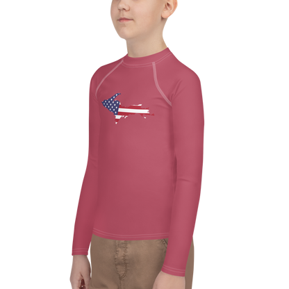 Michigan Upper Peninsula Rash Guard (w/ UP USA Flag) | Youth - Popstar Pink