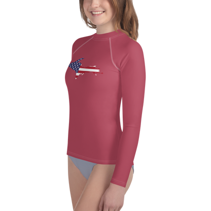 Michigan Upper Peninsula Rash Guard (w/ UP USA Flag) | Youth - Popstar Pink