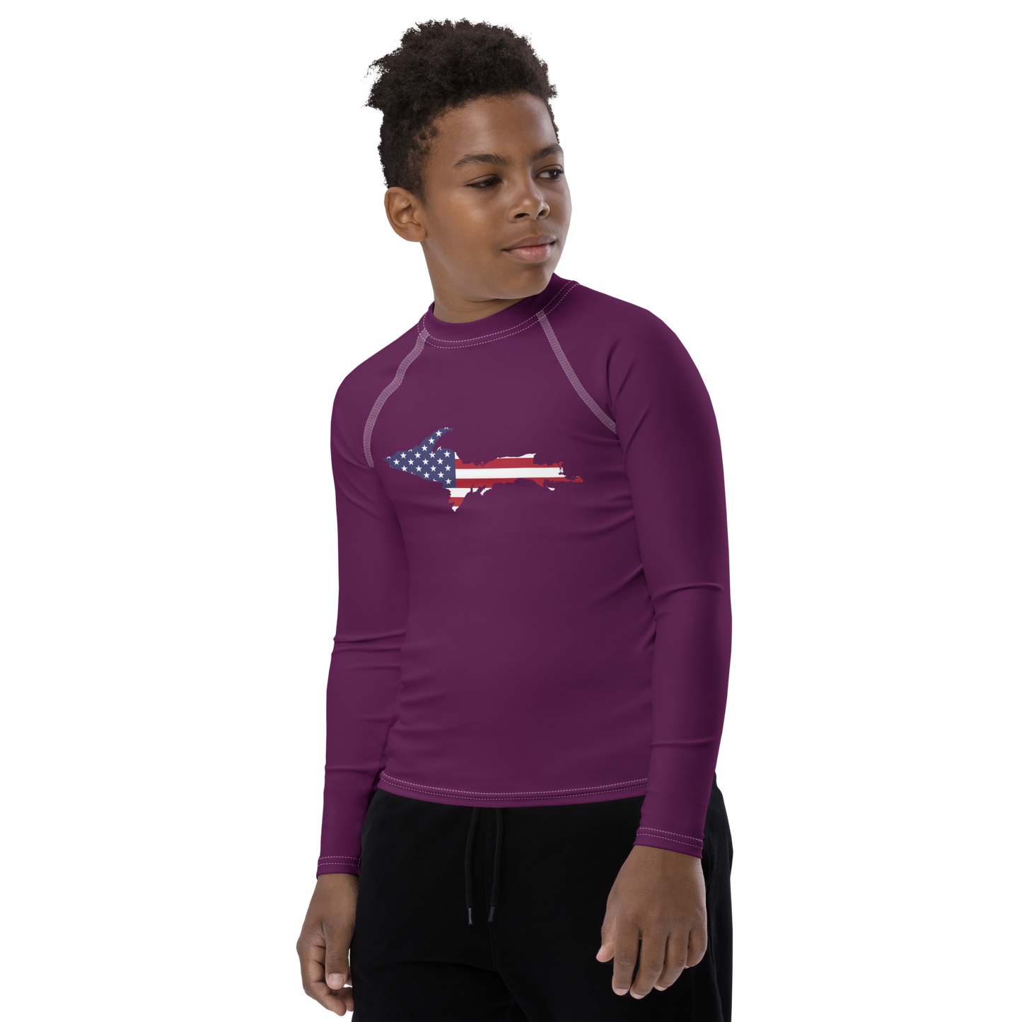 Michigan Upper Peninsula Rash Guard (w/ UP USA Flag) | Youth - Tyrian Purple