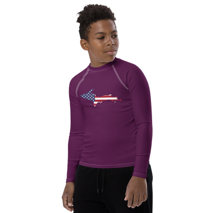 Michigan Upper Peninsula Rash Guard (w/ UP USA Flag) | Youth - Tyrian Purple