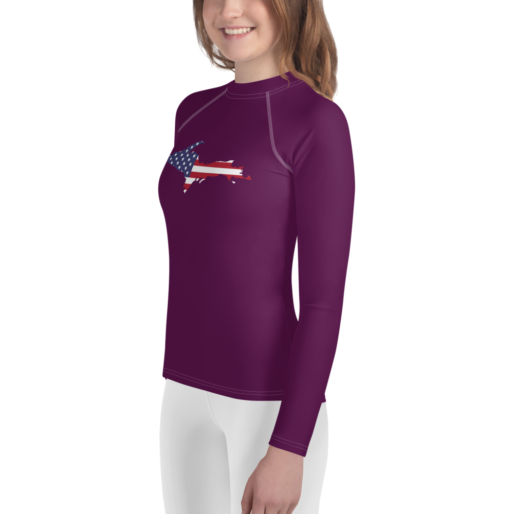 Michigan Upper Peninsula Rash Guard (w/ UP USA Flag) | Youth - Tyrian Purple