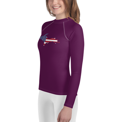 Michigan Upper Peninsula Rash Guard (w/ UP USA Flag) | Youth - Tyrian Purple