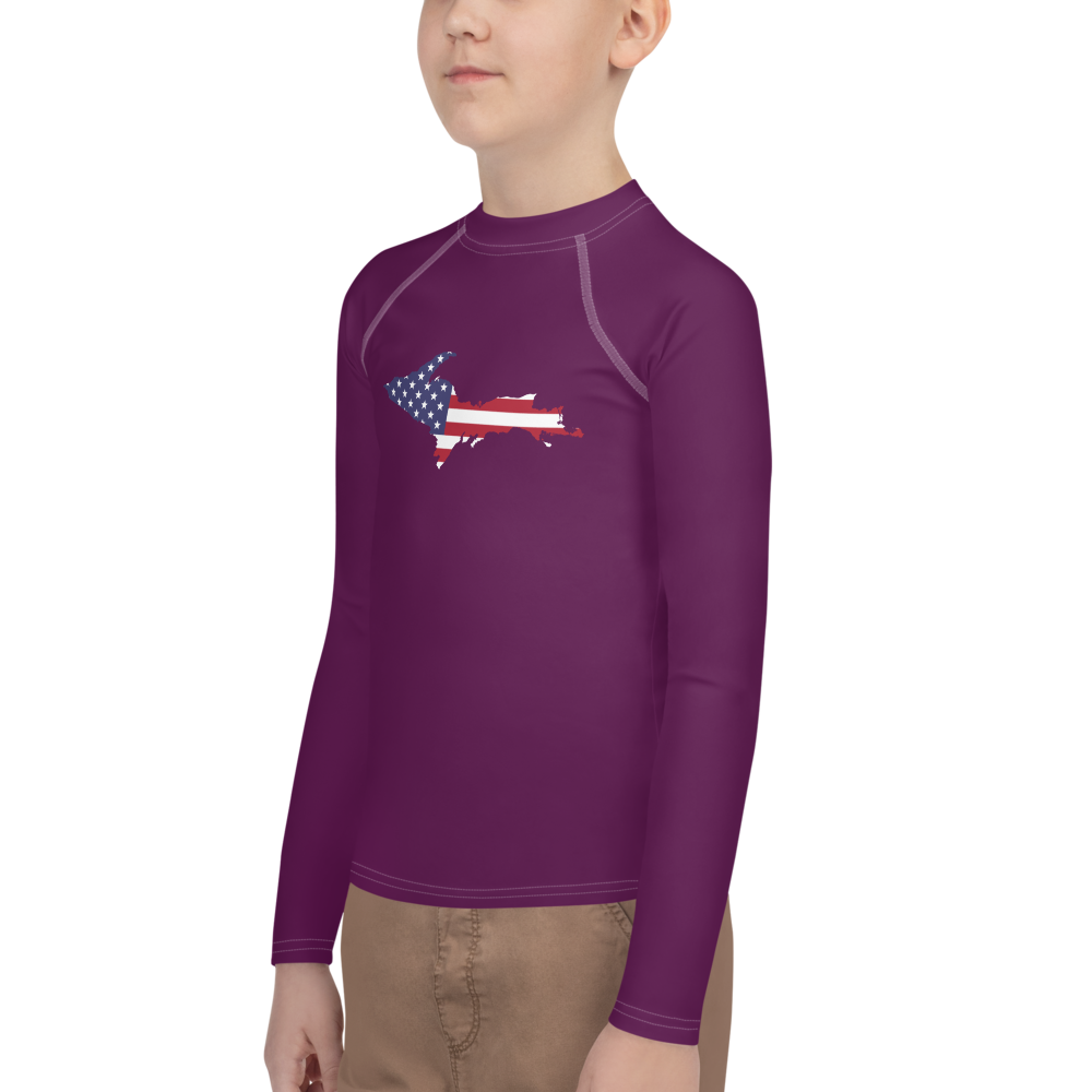 Michigan Upper Peninsula Rash Guard (w/ UP USA Flag) | Youth - Tyrian Purple