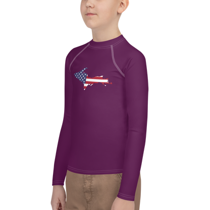 Michigan Upper Peninsula Rash Guard (w/ UP USA Flag) | Youth - Tyrian Purple