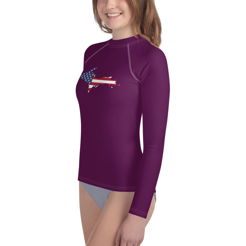 Michigan Upper Peninsula Rash Guard (w/ UP USA Flag) | Youth - Tyrian Purple