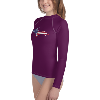 Michigan Upper Peninsula Rash Guard (w/ UP USA Flag) | Youth - Tyrian Purple