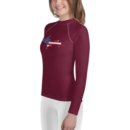 Michigan Upper Peninsula Rash Guard (w/ UP USA Flag) | Youth - Old Mission Burgundy