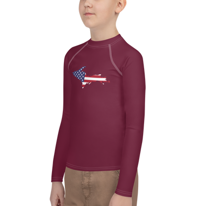 Michigan Upper Peninsula Rash Guard (w/ UP USA Flag) | Youth - Old Mission Burgundy