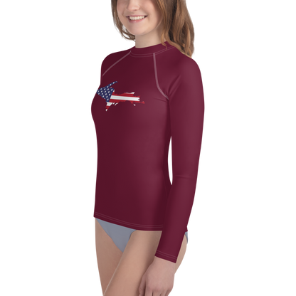 Michigan Upper Peninsula Rash Guard (w/ UP USA Flag) | Youth - Old Mission Burgundy