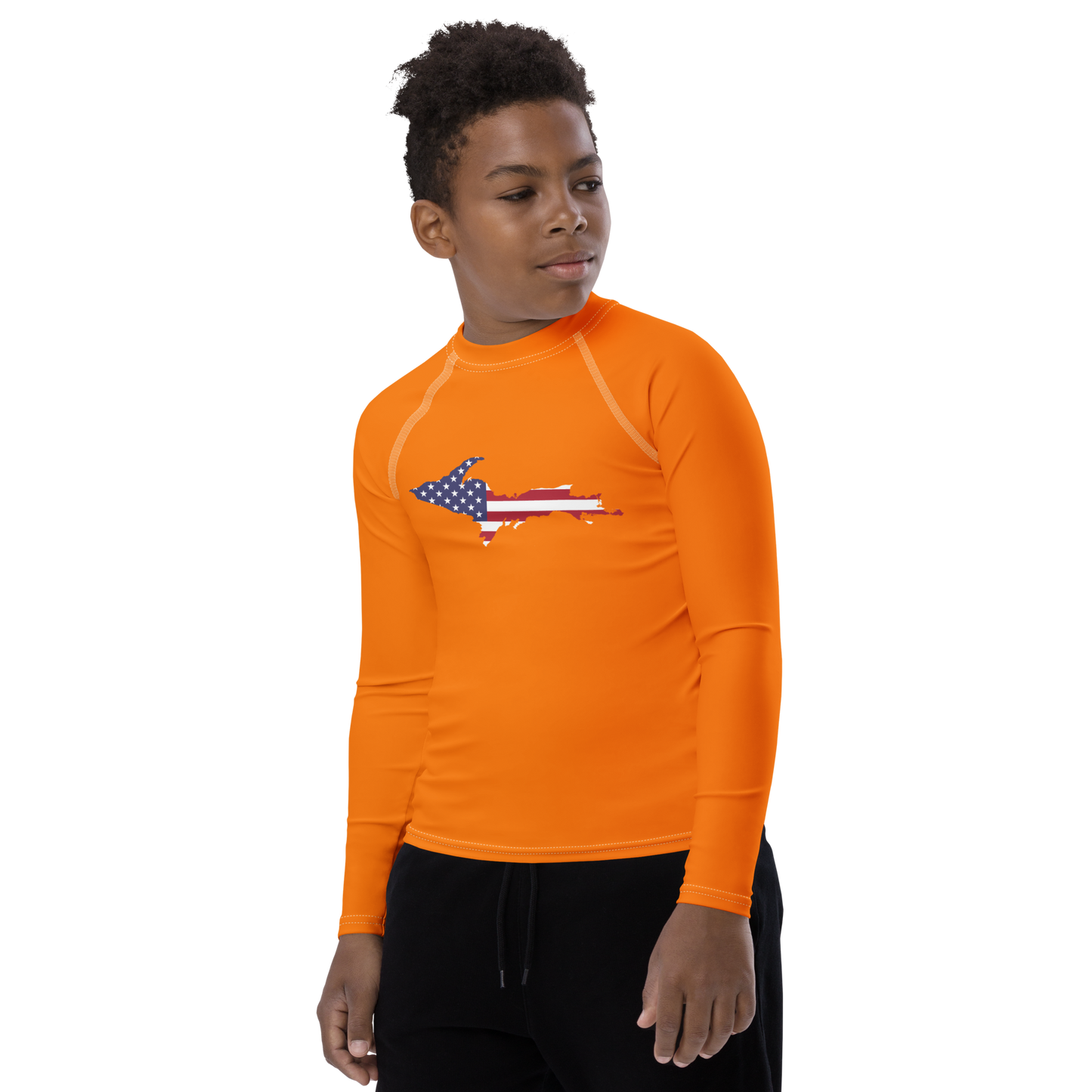 Michigan Upper Peninsula Rash Guard (w/ UP USA Flag) | Youth - Safety Orange