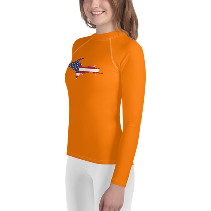 Michigan Upper Peninsula Rash Guard (w/ UP USA Flag) | Youth - Safety Orange