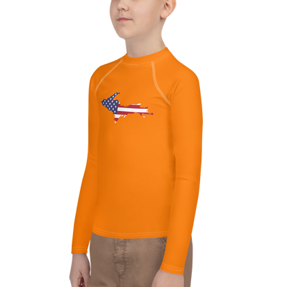 Michigan Upper Peninsula Rash Guard (w/ UP USA Flag) | Youth - Safety Orange