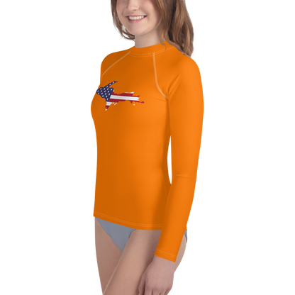 Michigan Upper Peninsula Rash Guard (w/ UP USA Flag) | Youth - Safety Orange