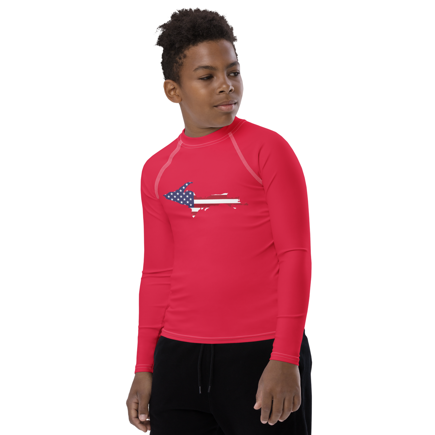 Michigan Upper Peninsula Rash Guard (w/ UP USA Flag) | Youth - Lighthouse Red