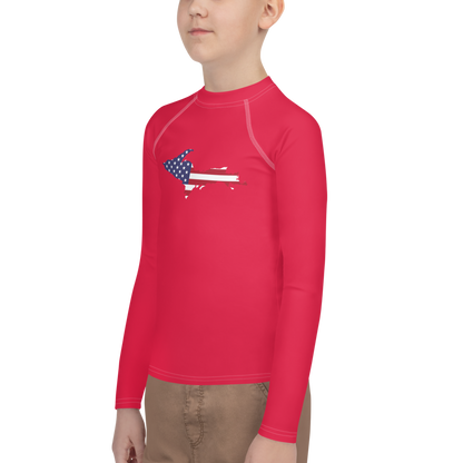 Michigan Upper Peninsula Rash Guard (w/ UP USA Flag) | Youth - Lighthouse Red