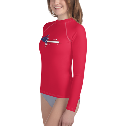 Michigan Upper Peninsula Rash Guard (w/ UP USA Flag) | Youth - Lighthouse Red