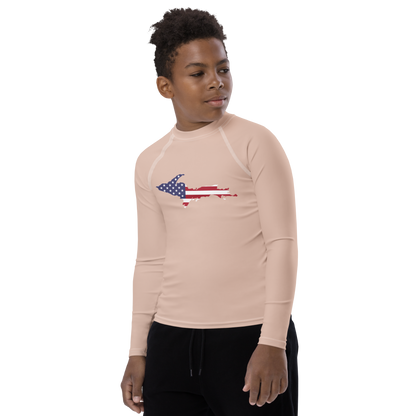 Michigan Upper Peninsula Rash Guard (w/ UP USA Flag) | Youth - Rose Gold